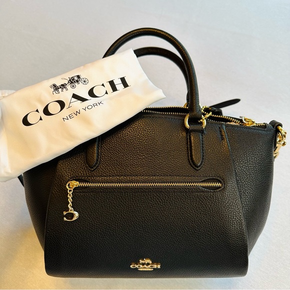 🛑 SOLD🛑🛍️🛍️ NWT COACH PEBBLE ELISE BLACK LEATHER HANDBAG : GOLD ACCENTS - Picture 5 of 9